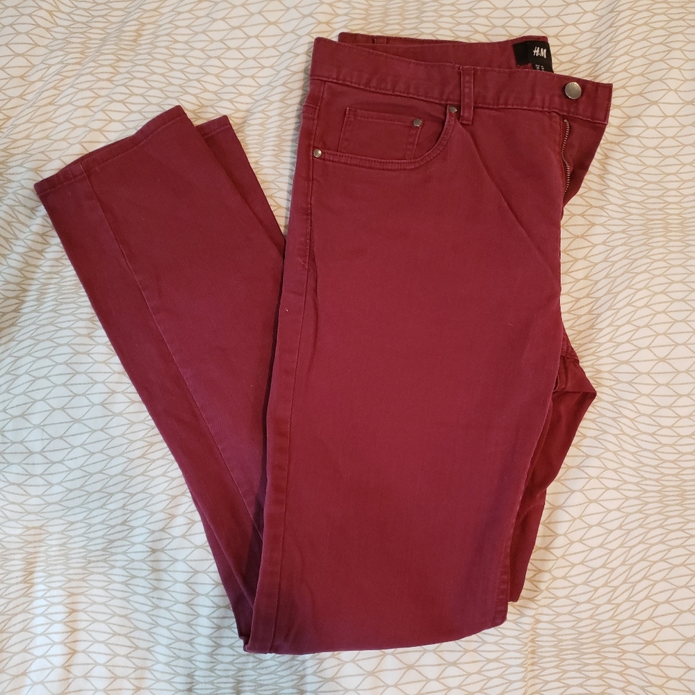 H&M Mens Skinny Jeans - Burgundy - 34